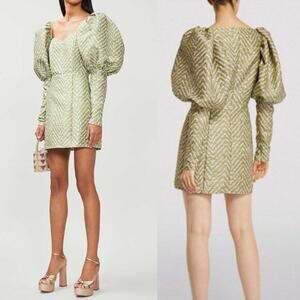 ROTATE Birger Christensen Oksana Jacquard Mini Dress - GREEN Sz 34 US 4